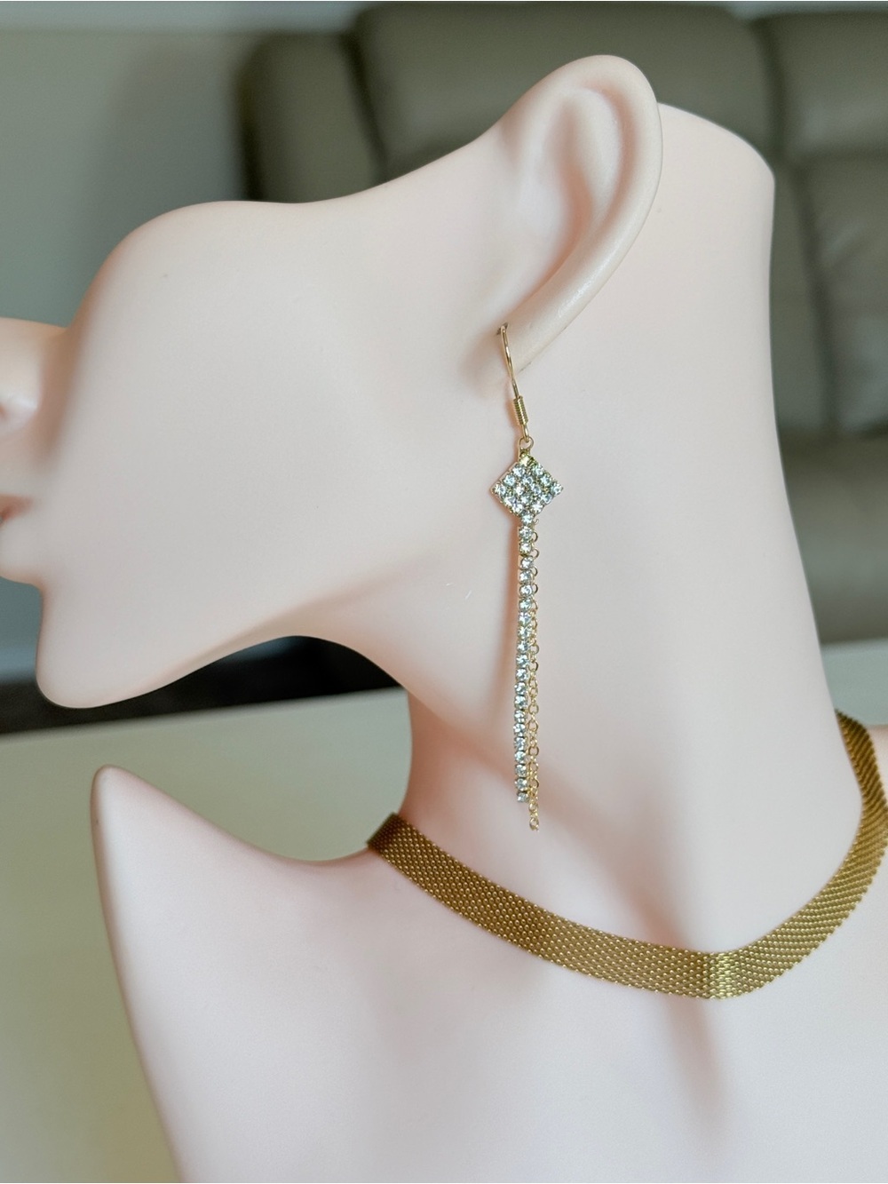 Gold Crystal Dangle Earrings - Elegant Long Drop